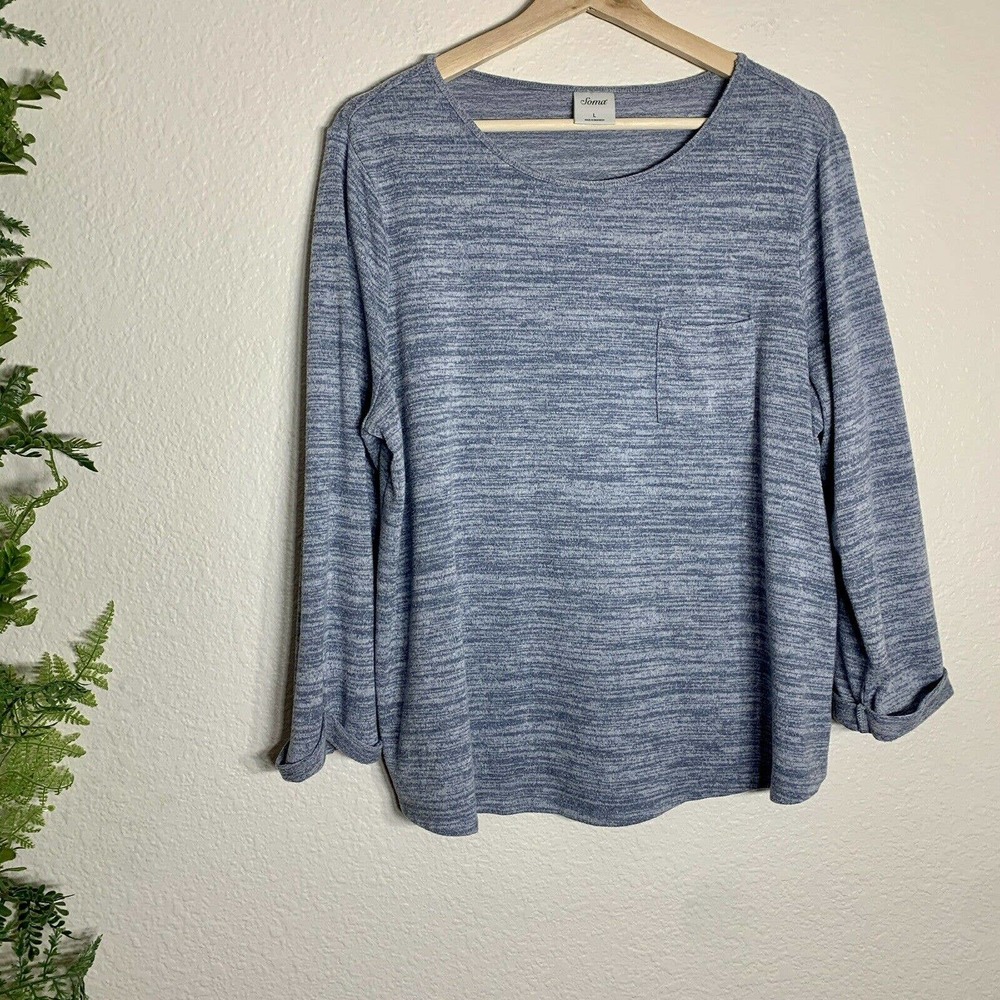 Soma Lounge Shirt Heather Blue Boxy Oversize Top L